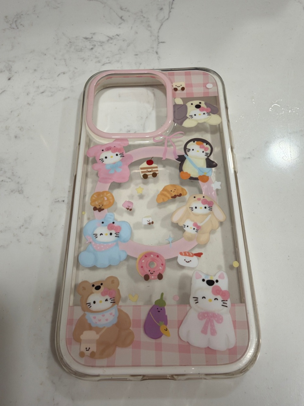 Cute Pink Cartoon Character Clear Phone Case for iPhone 14 Pro